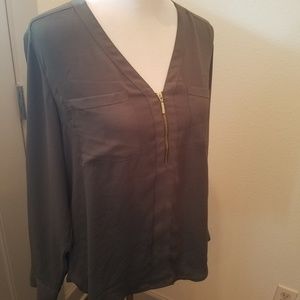 Express Olive Zip Front Shirt